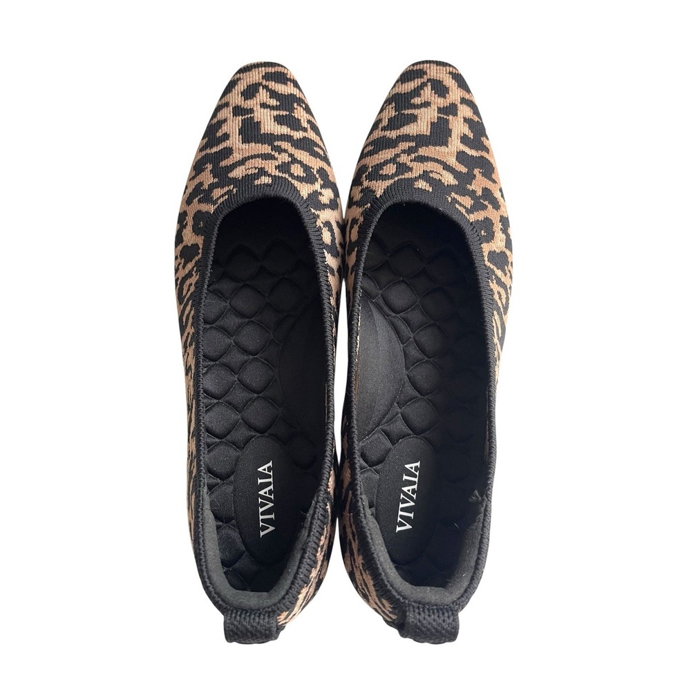 Vivaia Almond Toe Leopard Print Knit Ballet Flats Sz 7/37.5 Comfort Brown Office